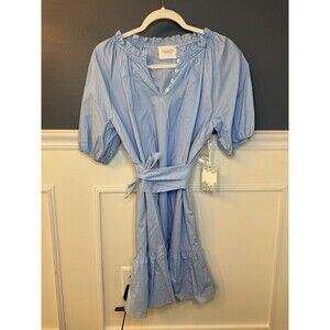 NWT Tuckernuck Hyacinth House Blue Ruffle Puff Sleeve Belted Mini Dress S